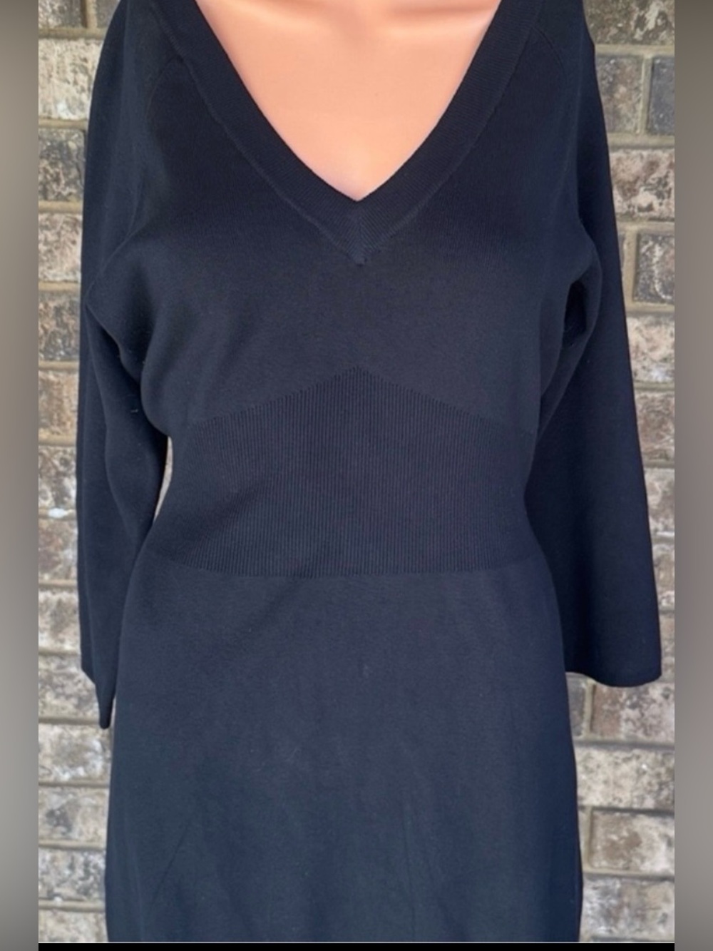 Kenneth Cole New York Black Silk Blend V-Neck Sweater Dress Size L